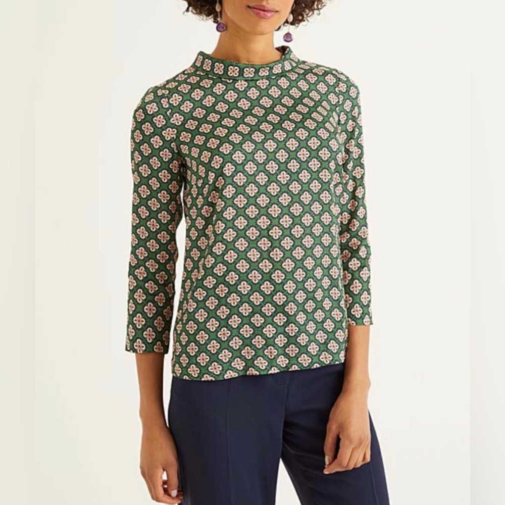 Boden Lily Top Broad Bean Bud Tile Green and Pink Top Size 14R